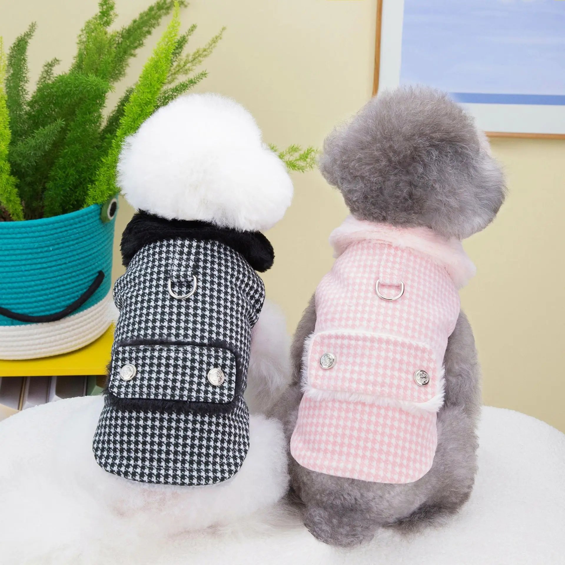 Ins New Winter Pet Clothing Houndstooth Dog Coat Thickened Thermal Lattice Jacket