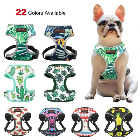 Fashion Printed Nylon Dog Harness Reflective French Bulldog Pug Harness Dog Vest