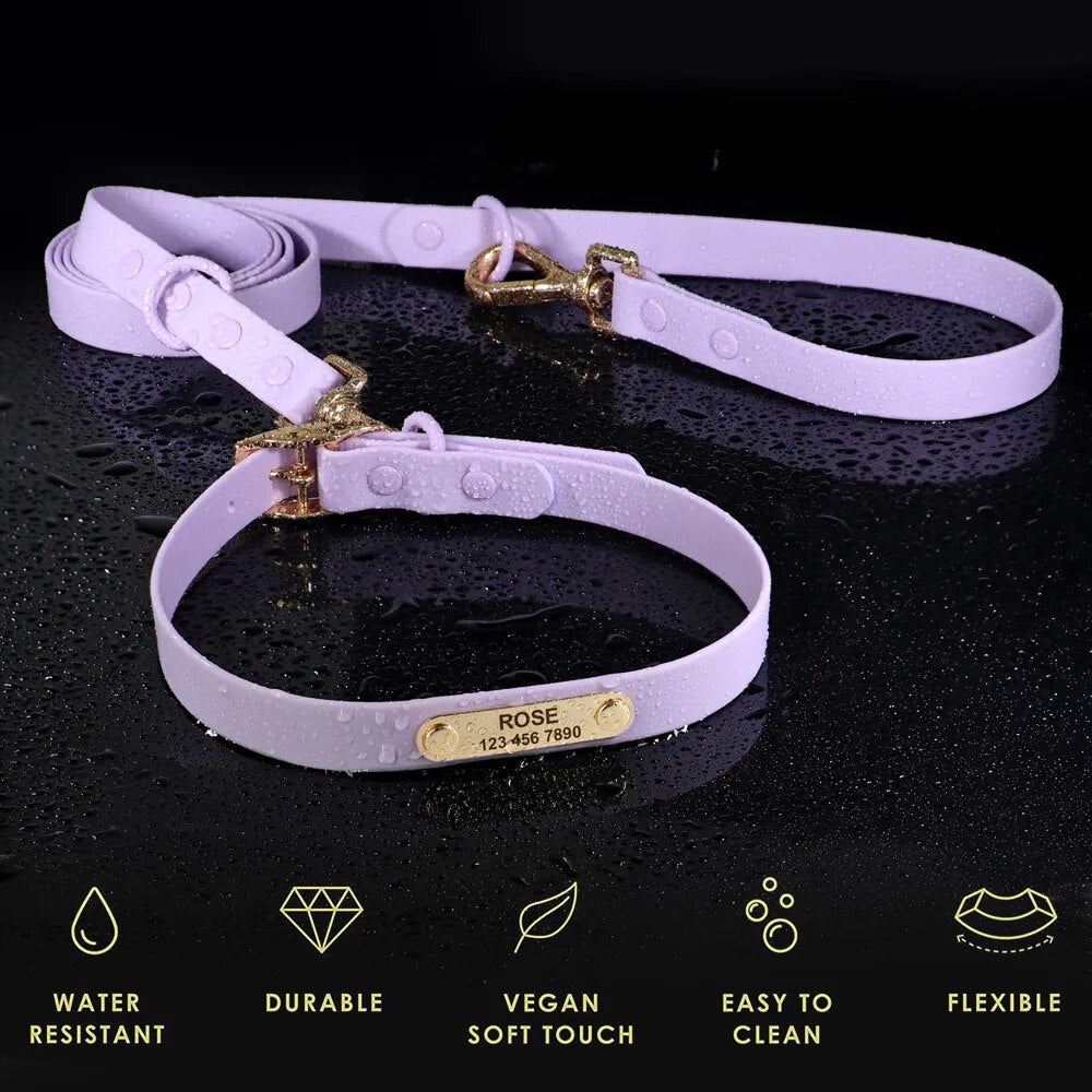 Custom Dog Collar And Leash Set PVC Pet Collar Leash Waterproof Outdoor Dog Necklace Free Engraved