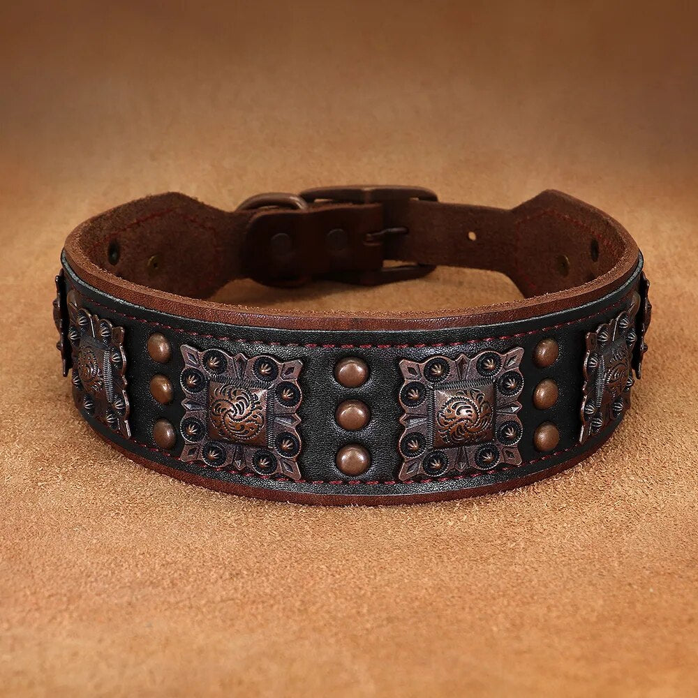 Durable Spiked Genuine Leather Dog Collar For Medium Large Dogs