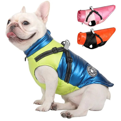 Warm Winter Dog Clothes Waterproof Dogs Vest French Bulldog Jacket Reflective Pet Clothing With Harness