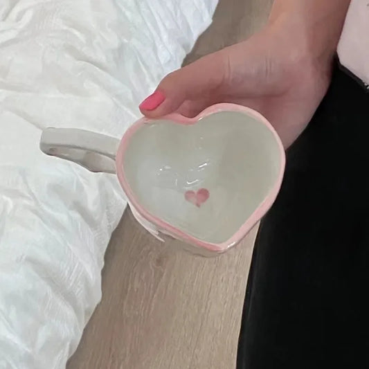 Pink Tiny Hearts Cute Lovely Tea Mug Cup Breakfast Milk Juice Coffee Ceramics Drinking Cup