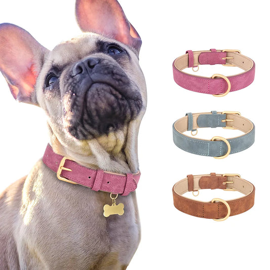 Adjustable Dog Collar Sude Leather Pet Collars Soft Leather Padded Dogs Necklace Collar