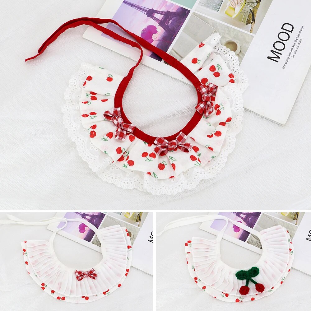 Lovely Bowknot Cat Collar Cute Lace Pet Collars Bibs Cheery Printed Dog Cat Necklace Decor