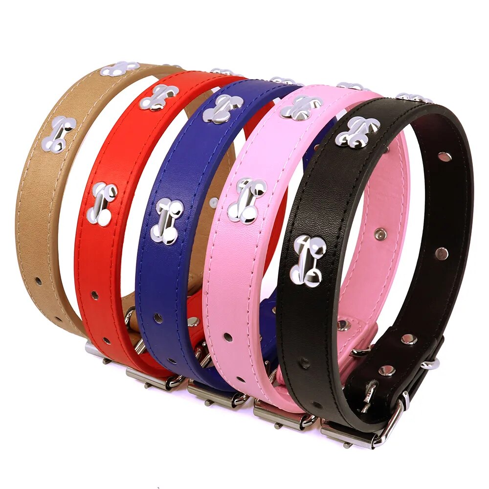 Adjustable Dog Collar Soft Leather Puppy Cat Collars Necklace Cute Bone Accessories