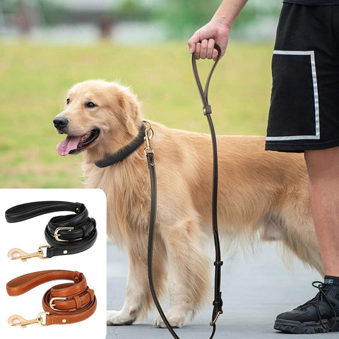 5ft Leather Dog Leash Genuine Leather Durable Pet Dogs Walking Leash Rope Lead