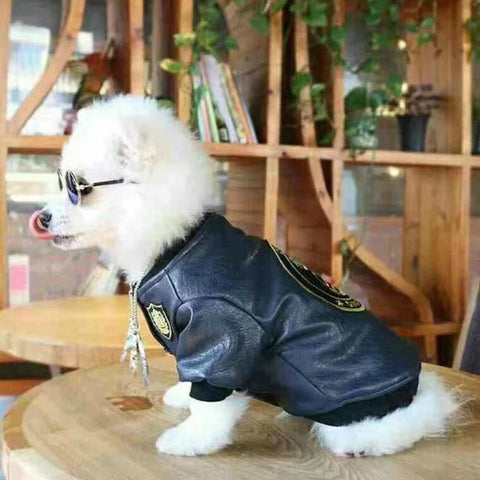Dog Clothes Winter Warm Thick Fashion Motorcycle Leather Coat Black Versatile Coat Puppy Clothes