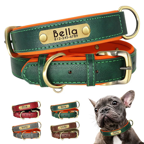 Custom PU Leather Small Medium Large Dog Collars Personalized Puppy Cat Nameplate Collar