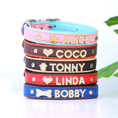 Bling Dog Accessories Collars Personalized Leather Small Puppy Cat Chihuahua Collar