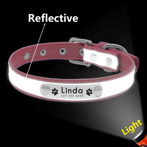 Reflective Pet Dog Custom Collar Adjustable Free Engraved Small Medium Dogs Cats