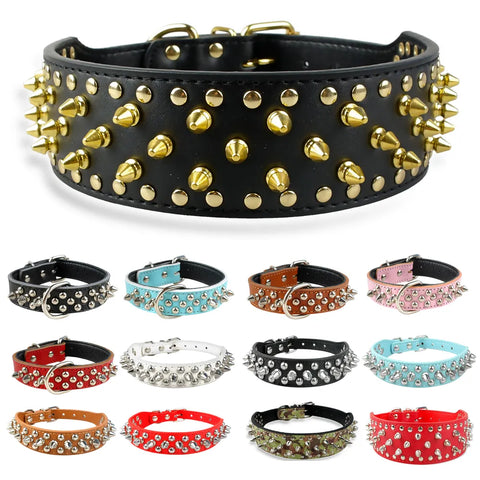 Spiked Studded Leather Dog Collar For Small Medium Dogs Bulldog