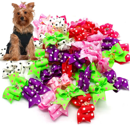 20/50/pcs Cute Pet Grooming Accessories Dog Hair Bows With Rubber Bands Rhinestone Puppy Bows