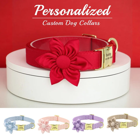 Personalized Silk Dog Collar Adjustable Durable Dog Collar with Bowtie Flower