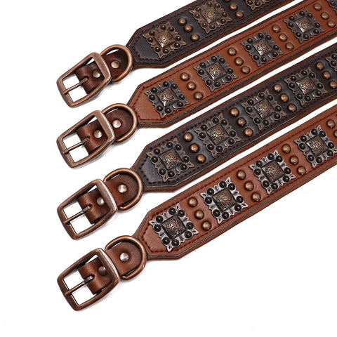 Durable Spiked Genuine Leather Dog Collar For Medium Large Dogs