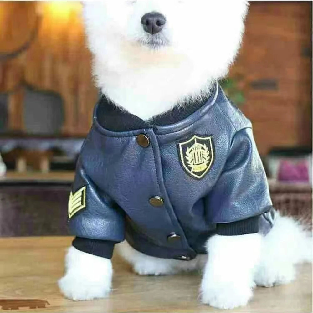 Dog Clothes Winter Warm Thick Fashion Motorcycle Leather Coat Black Versatile Coat Puppy Clothes
