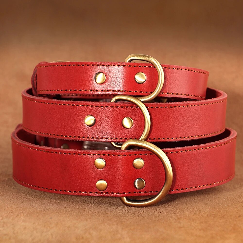 Genuine Leather Dog Collar Adjustable Heavy Duty Pet Dog Collars