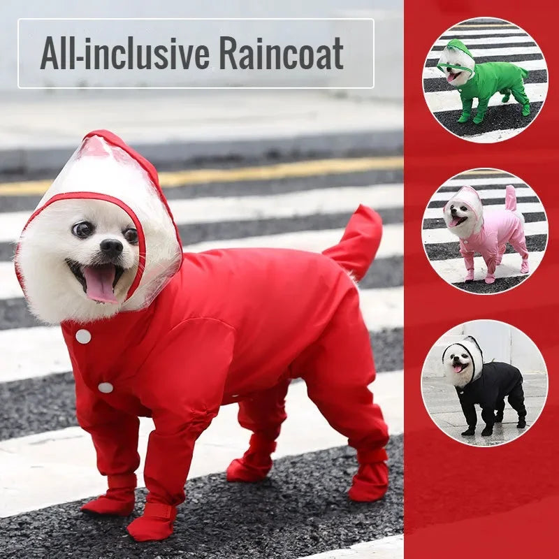 Pet Raincoat Hooded Dog Yellow Red Waterproof Jacket Soft Outdoor Clothes