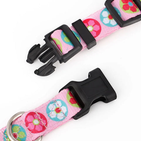 Cute Puppy Dog Collar and Leash Set Adjustable Dogs Cats Printed Collar