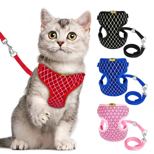 Cute Cat Dog Harness Leash Set Adjustable Nylon Mesh Puppy Kitten Vest Harnesses