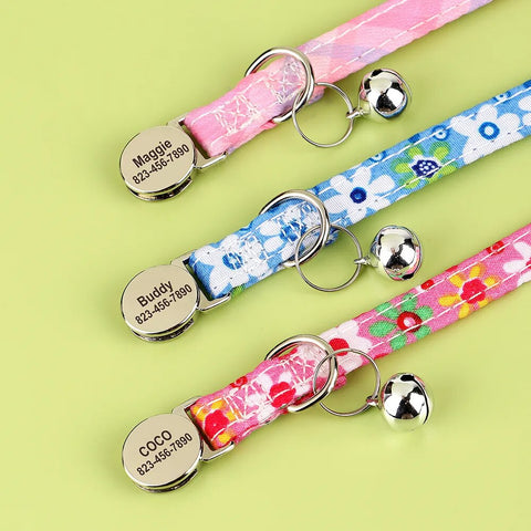 Personalized Cat Dog Collar With Bell Pet Accessories Custome Small Dogs Cats Necklace