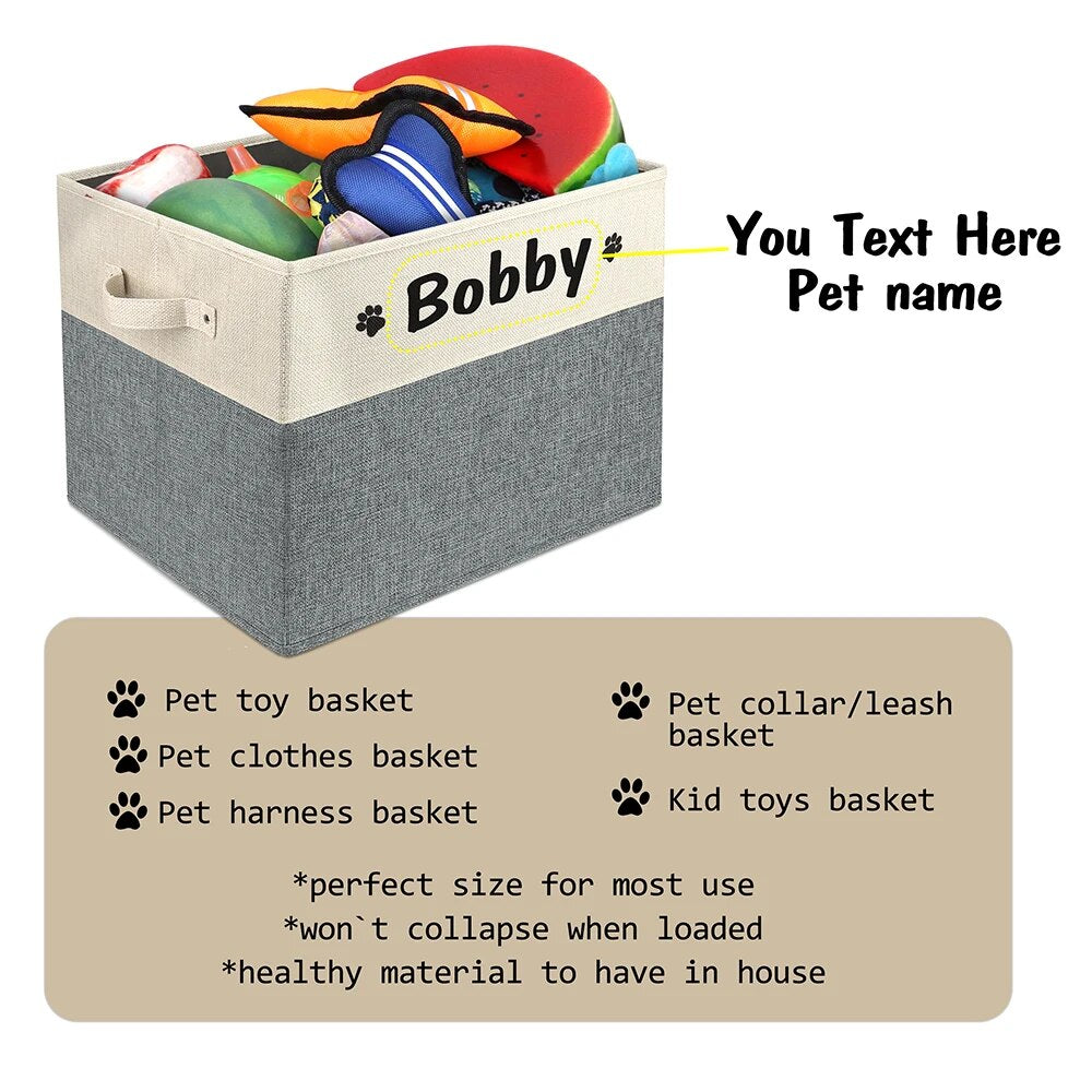 Personalized Dog Toy Basket Pet Storage Box Free Print Name Paws DIY Custom Name Toys Clothes