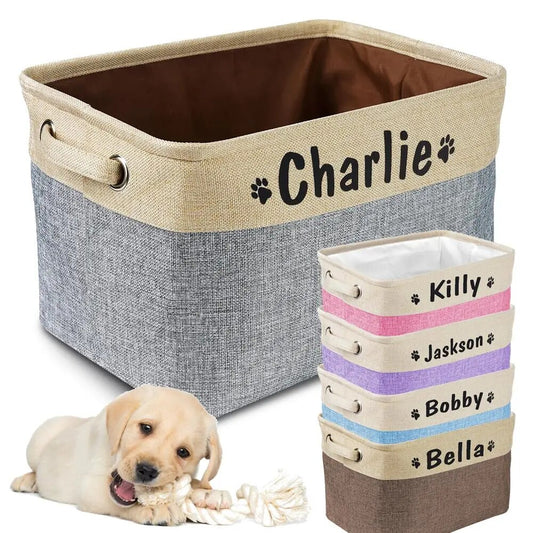 Custom Dog Toys Storage Bins Canvas Collapsible Dog Accessories Storage Basket Bin Pet Organizer Box