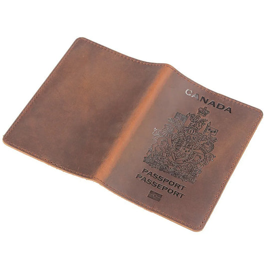 Genuine Leather Canada Passport Cover For Canadians Credit Card