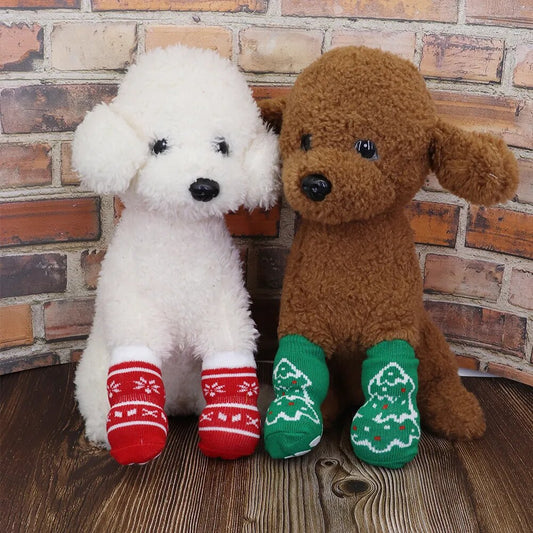 4pcs Christmas Dog Cat Socks Shoes Cute Soft Small Pets Knit Socks